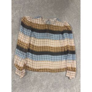 Roller Rabbit Womens Medium Popover Orange Blue Hounds Tooth Print Chiffon Sheer